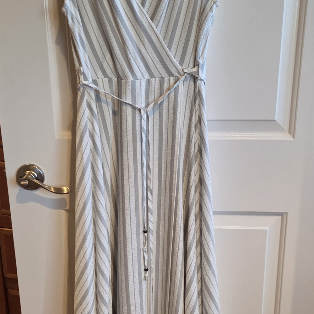 Calvin Klein Striped Maxi Dress in White and Gray